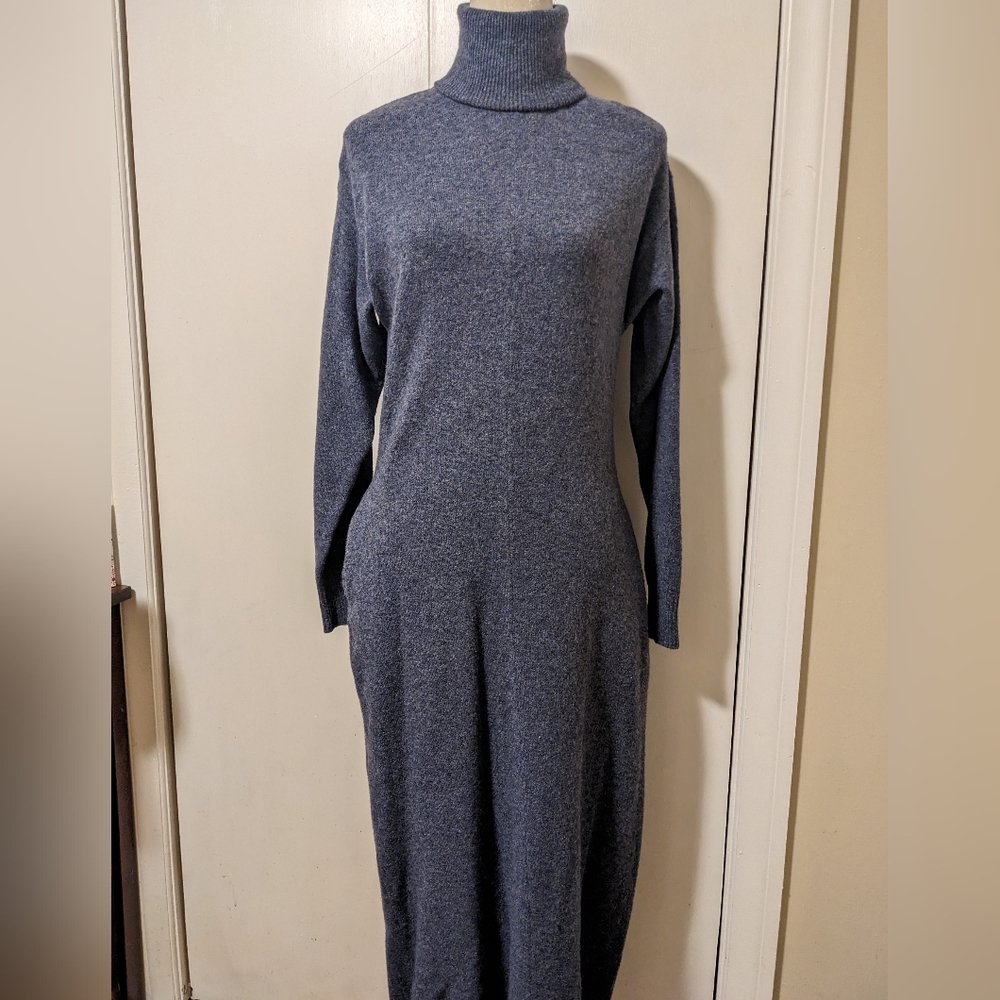 EShakti Soft Blue Charcoal Long Sweater Dress